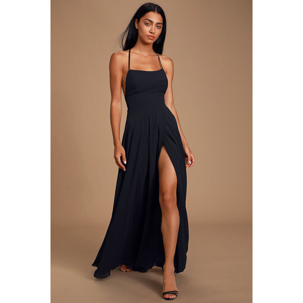 Lulus Dreamy Romance Black Backless Maxi Dress - Size S